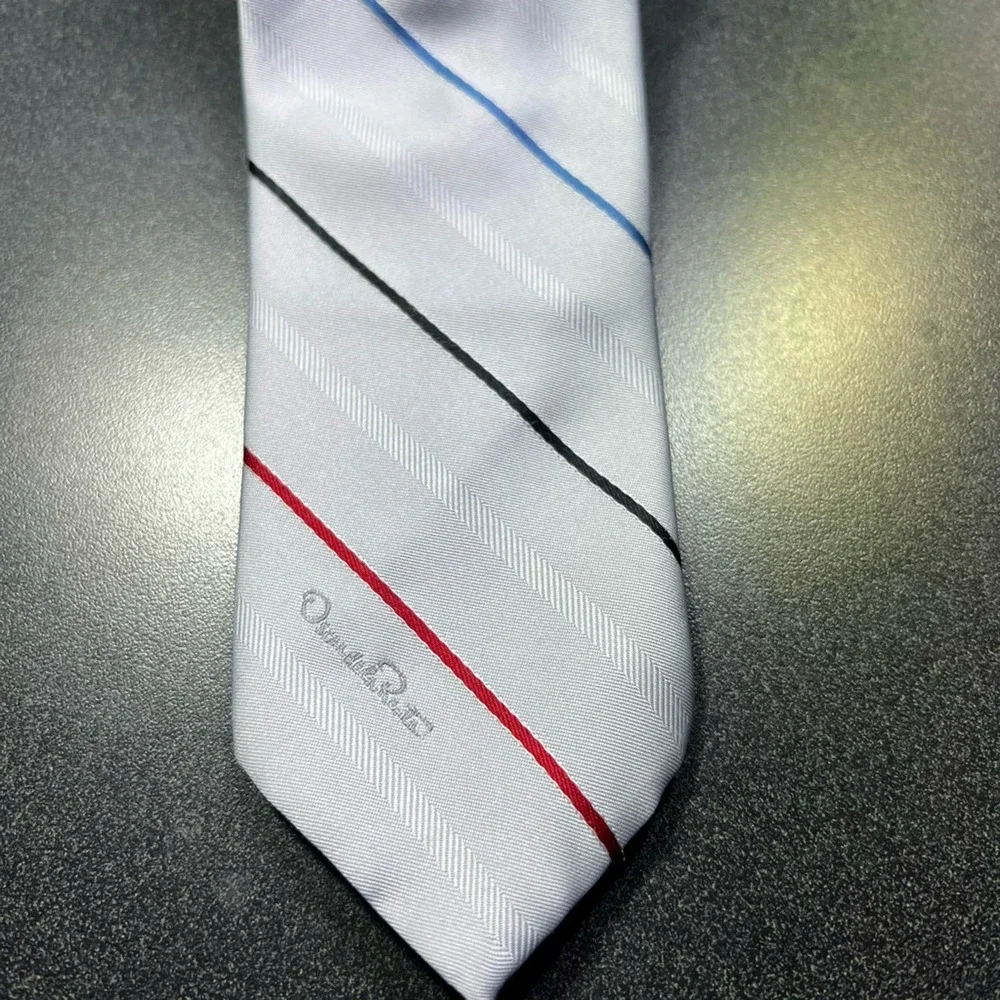 Oscar De La Renta Mens Tie Necktie Multicolor Stripe Tied Woven Classic 57 Inch